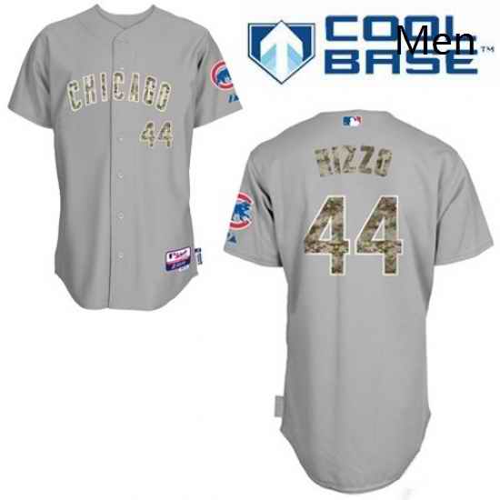Mens Majestic Chicago Cubs 44 Anthony Rizzo Authentic Grey USMC Cool Base MLB Jersey
